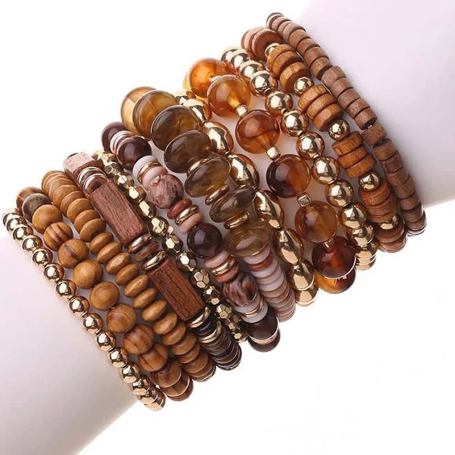 accessory Women's Boho Stackable Resin Wooden Bead Bracelet Temu $6.51