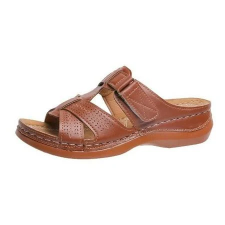 shoes Women's Braided Faux Leather Slide Sandals Walmart - FNOCHY DiscountStore $9.18