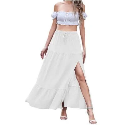 bottoms Women's Casual Boho High Waisted Flowy Maxi Skirt with Side Slit Target $33.99