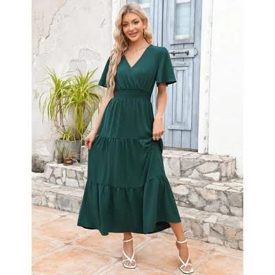 dress Women's Casual Wrap V Neck Flutter Sleeve Maxi Dress Target $44.99