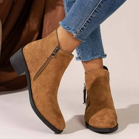 shoes Women's Chunky Suede Leather Ankle Boots Walmart - POROPL Second Store $22.65