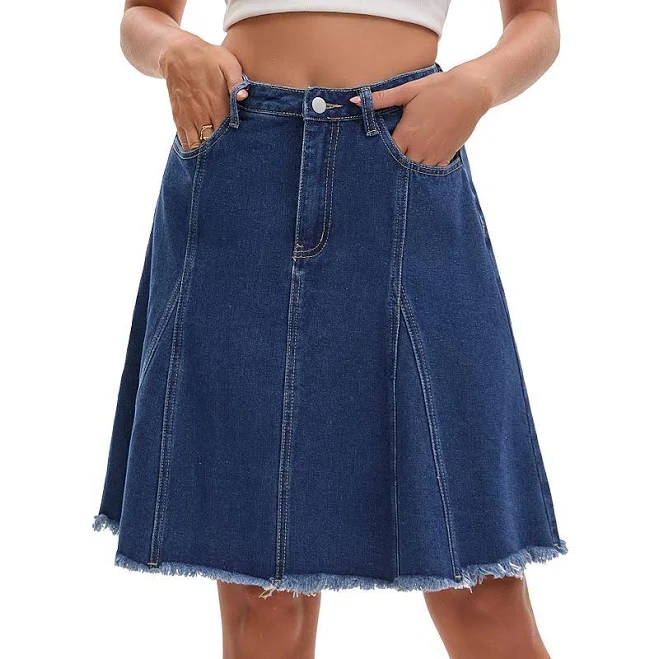 denim skirt Women's Denim Skirt A Line High Waist Flared Raw Hem with Pockets Casual Jean Skirts, Size: Medium, Dark Blue Kohl's $45.99