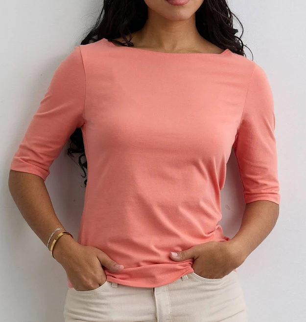 top Women's Fair Indigo Organic Cotton Boat Neck Top Elbow Sleeve Tee Fair Indigo $45.9
