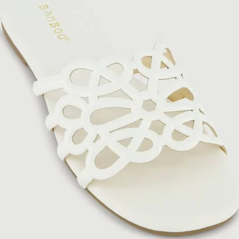 shoes Women's Faux Leather Slide Sandals with Geometric Band Rainbow Shops $7.99