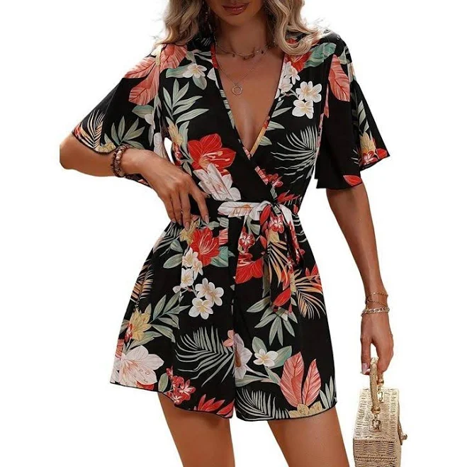 romper Women's Floral V-Neck Flutter Sleeve Romper Kohl's $32.99