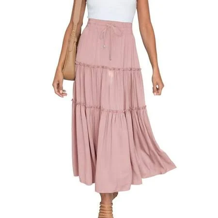 skirt Women's Flowy A-Line Tiered Ruffle Midi Skirt Walmart - yillto $7.76