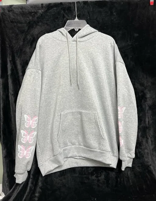 hoodie Womens Gray Sweatshirt With Pink Butterflies On Arms & Back"be eBay - bardew89 $19.87