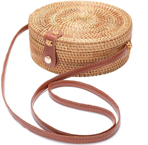 bag Women's Handwoven Round Rattan Beach Bag with Leather Straps eBay - yutuzh35 $50.72