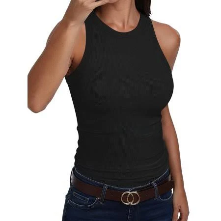top Women's High Neck Racerback Ribbed Knit Tank Tops Walmart - ANRABESS FASHION $8.99