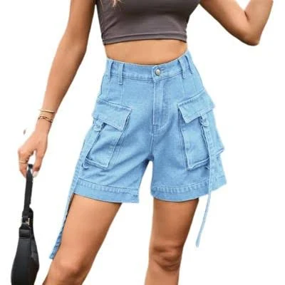 shorts Women's High-Waisted Stretchy Denim Cargo Shorts with Pockets Target $44.99