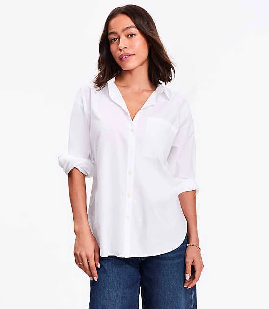 top Women's Loft Cotton Blend Everyday Oversized Pocket Shirt LOFT $20
