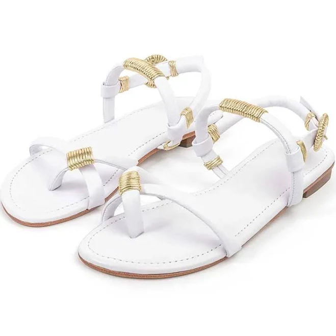 shoes Women's Open-Toe Flat Ankle Strap Sandals with Gold Decor fsjshoes $99