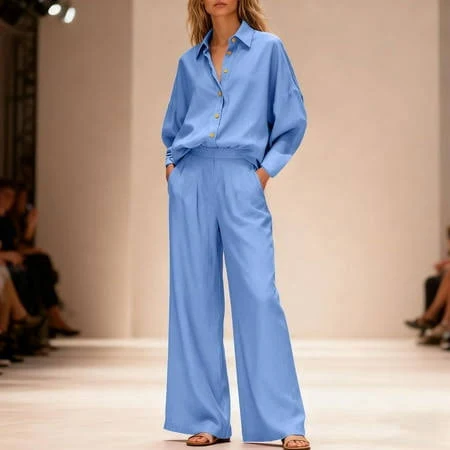 linen outfit Women's Oversized Linen Button Up Shirt and Pants Set Walmart - StyleCloset Mifsaly $30.72