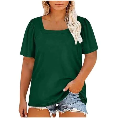 top Women's Oversized Square Neck Loose Tee Walmart - Stamzod Fashion $11.99