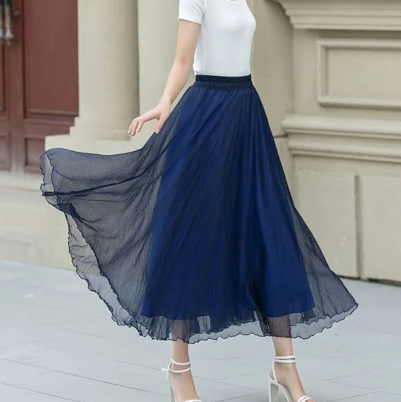 skirt Women's Pleated Chiffon Midi Skirt Etsy - xiaolizi $49.2