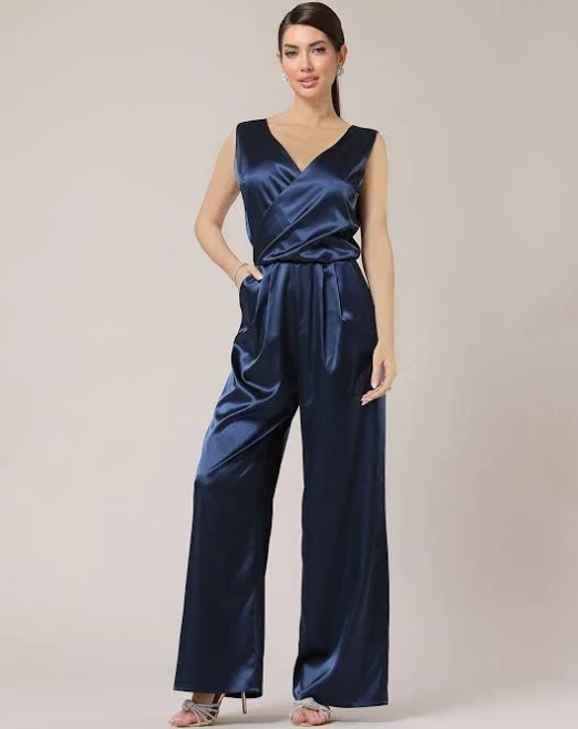 romper Women's Satin Wide Leg Jumpsuit with Pockets Etsy - DesirVale $127.94