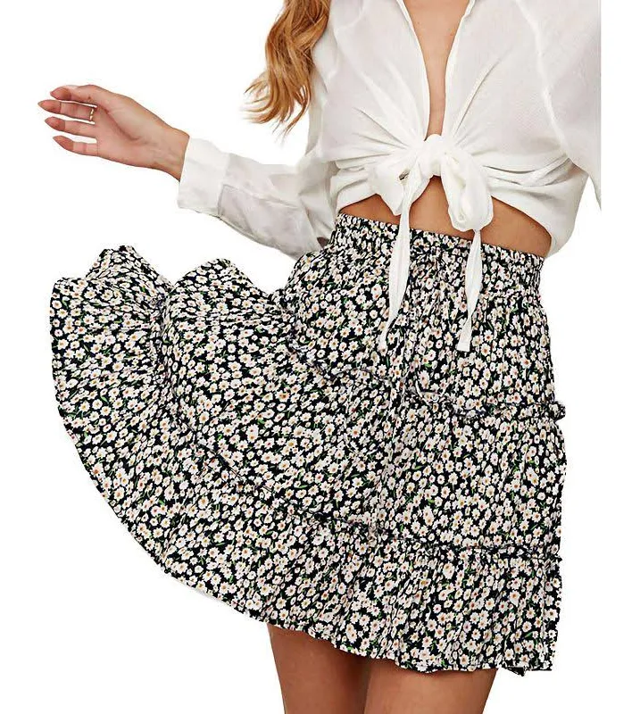 mini skirt Womens Summer Cute High Waist Pleated Skirt Floral Print Swing Beach Mini Skirt, Women's, Size: Medium, Navy Blue Kohl's $25.99