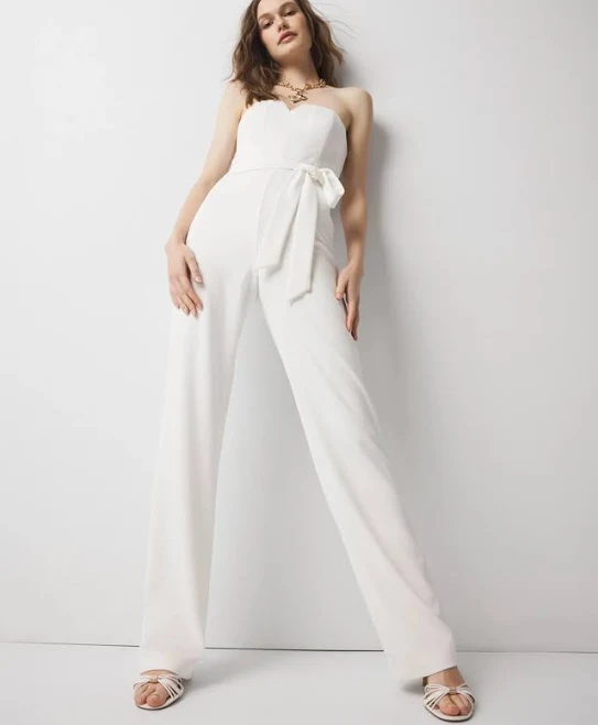 jumpsuit Women's White House Black Market Strapless Wide Leg Pants Jumpsuit in Ivory White House Black Market $107.99