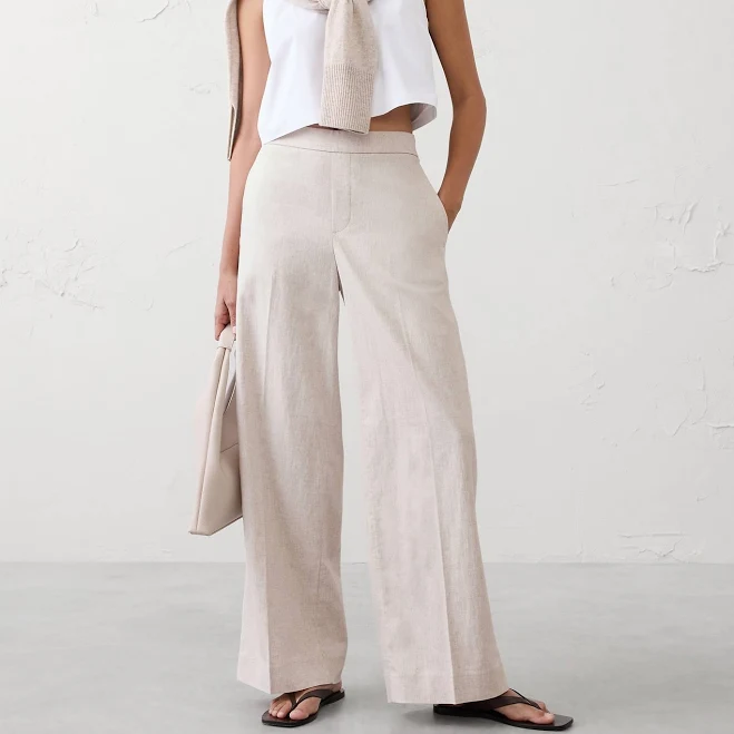 linen outfit Women's Wide-Leg High-Rise Linen-Blend Pant Banana Republic Factory $50