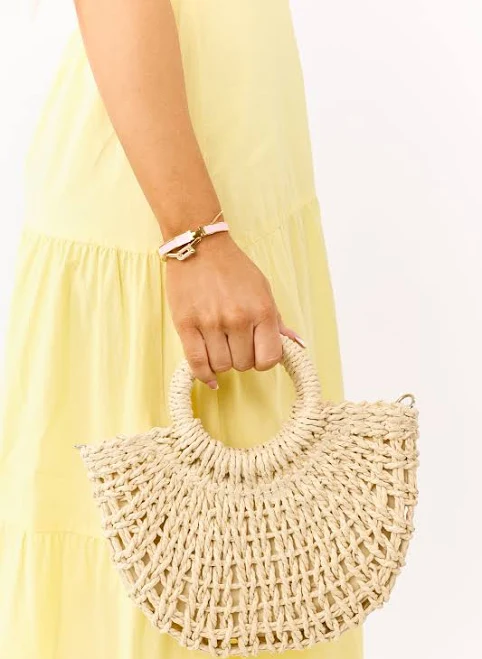 bag Woven Straw Round Handle Handbag Lime Lush $49.99