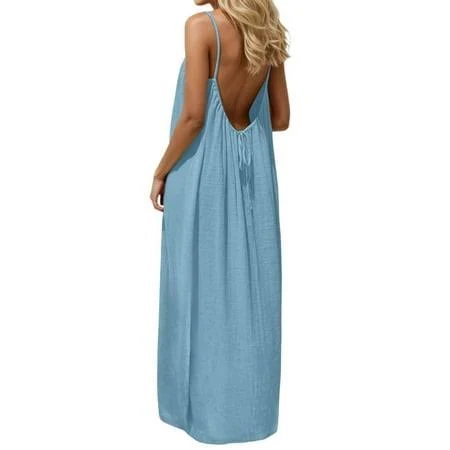 maxi dress Wulmleo Women's Backless Cami Dress for Dress Light Blue Walmart - WULMLEO $16.99