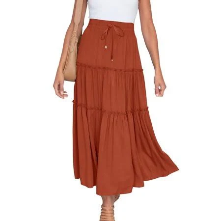 skirt Yillto Women's Elastic High Waisted Tiered Flowy Midi Skirt Walmart - yillto $9.69