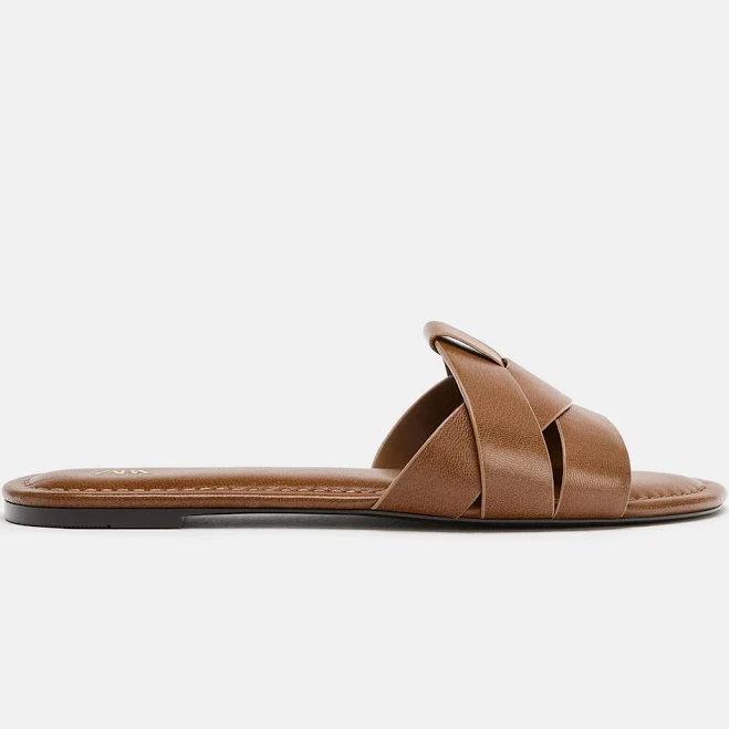 shoes Zara Leather Crossed Strap Flat Sandals Zara USA $59.9