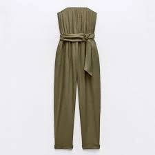 jumpsuit Zara Olive Green Linen Jumpsuit Strapless Belt Pleated Size XS New NWT eBay $40