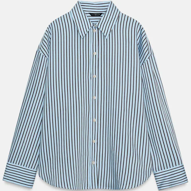top Zara Oversized Striped Poplin Shirt Zara USA $49.9