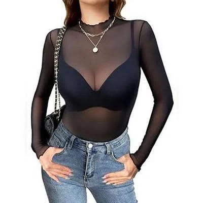top Zeagoo Women's Mesh Long Sleeve Tops Mock Neck Going Out See Through Shirts Sheer Blouses Clubwear Target $15.99