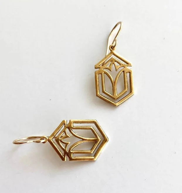 Frank Lloyd Wright Art Deco Gold Earrings