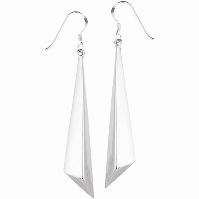 High Polish Modern Geometric Dangle .925 Sterling Silver Minimalist Triangle Earrings