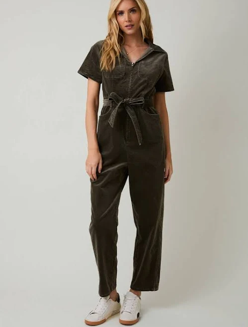 Half Sleeve Zip Up Utility Jumpsuit