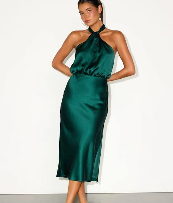 Lulus Satin Halter Midi Dress