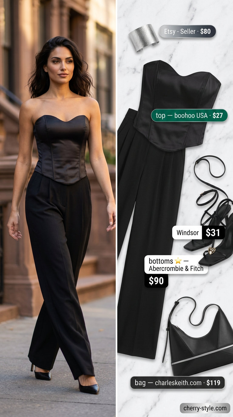 Chic summer bandeau top for women 2026 in black and silver for a city night out.