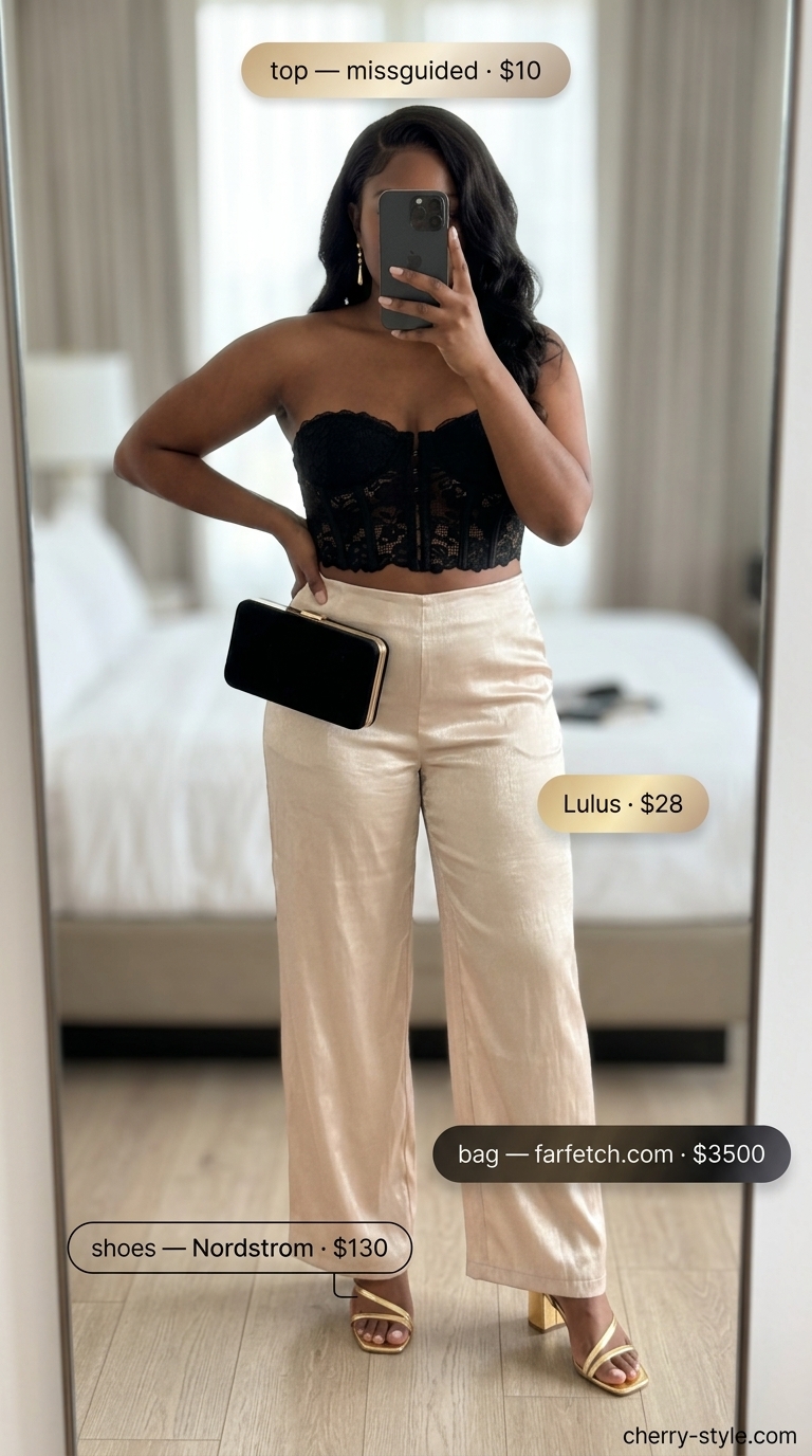 Elegant summer bandeau top for women 2026 in black and champagne for evening events.