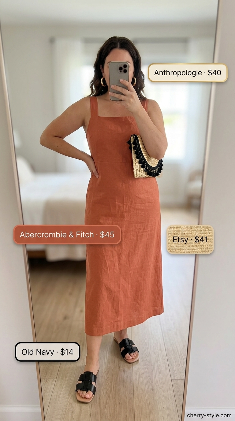 Sophisticated terracotta linen sleeveless slip dress for women 2026, ideal for evening resort dinners.