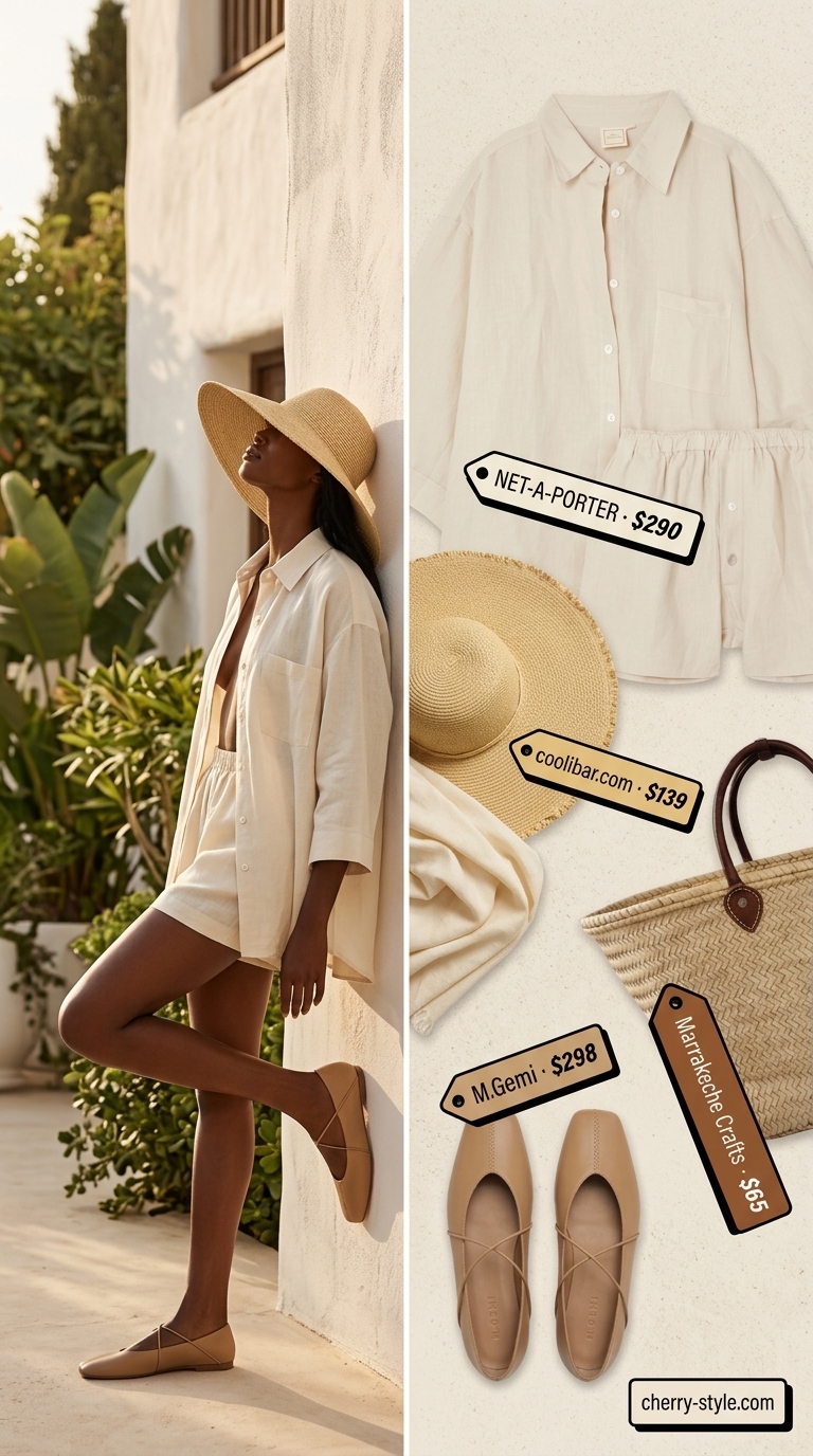 Summer outfits black woman 2026: Cream linen set for beach day, resort wear, and brunch. Effortless and airy style.