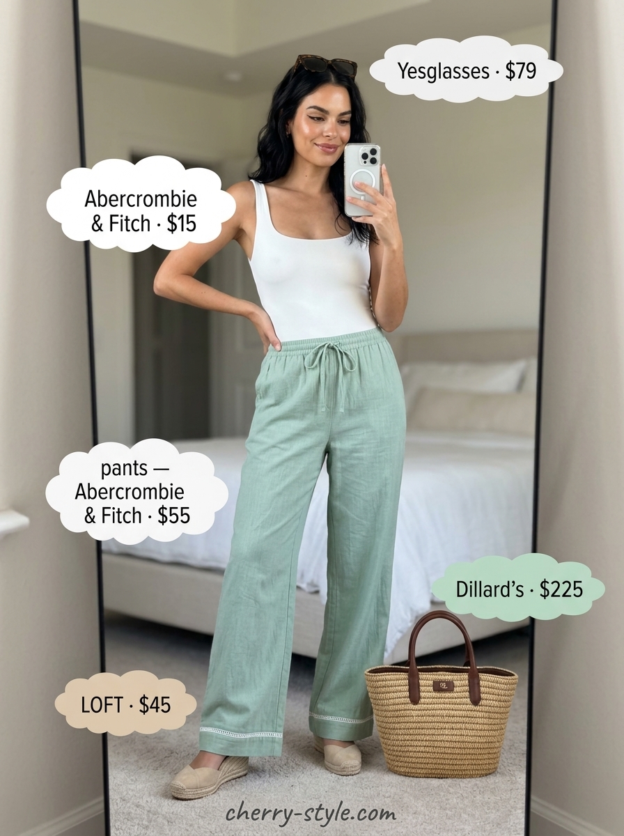 Summer Soft Mint Outfits for Women 2026: Mint green wide-leg trousers, white bodysuit, espadrilles for chic brunch.