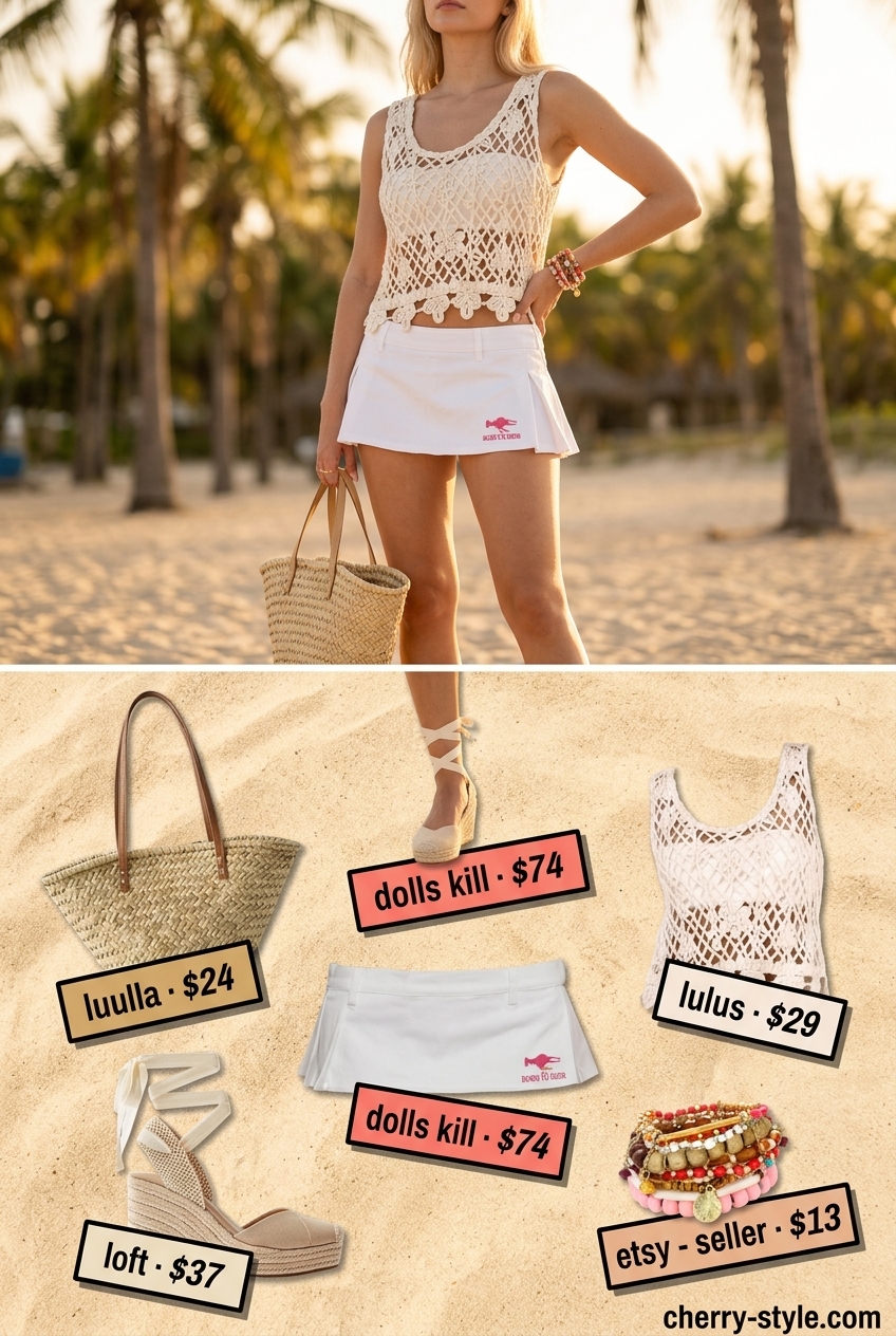 Bohemian orange ultra-mini skirt outfit with crochet top and espadrilles for festival 2026.