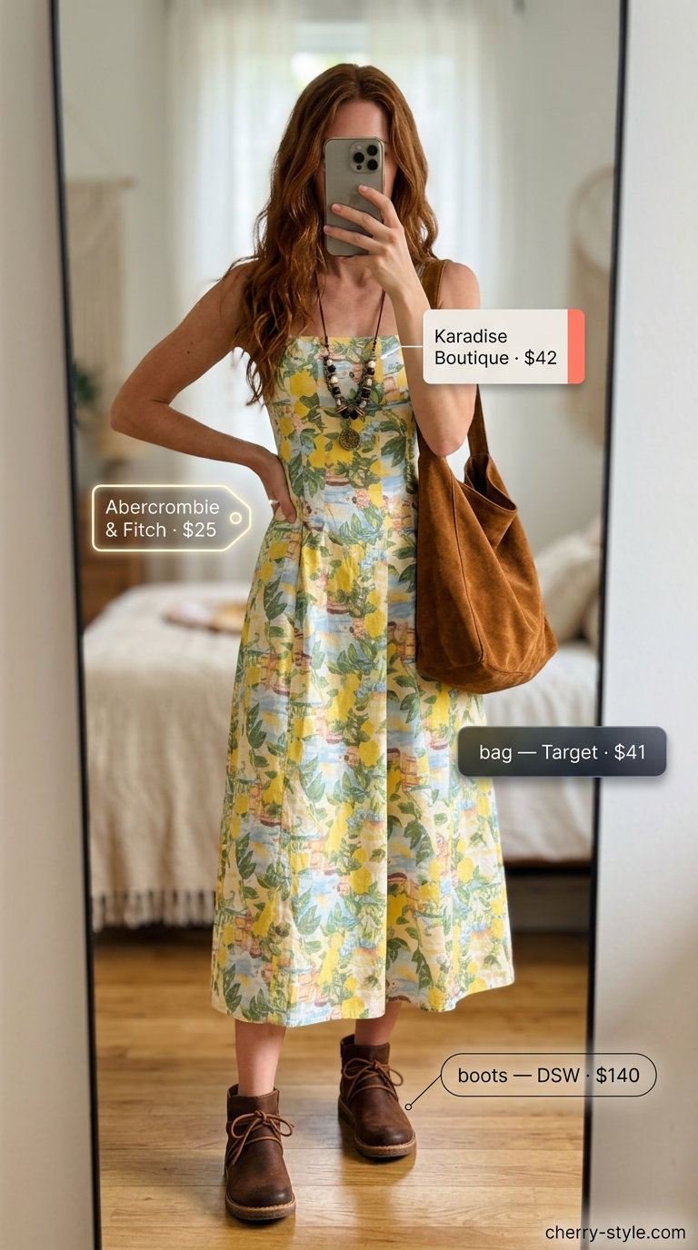 Tall women summer midi outfits 2026: Bohemian maxi skirt with ankle boots and layered jewelry.
