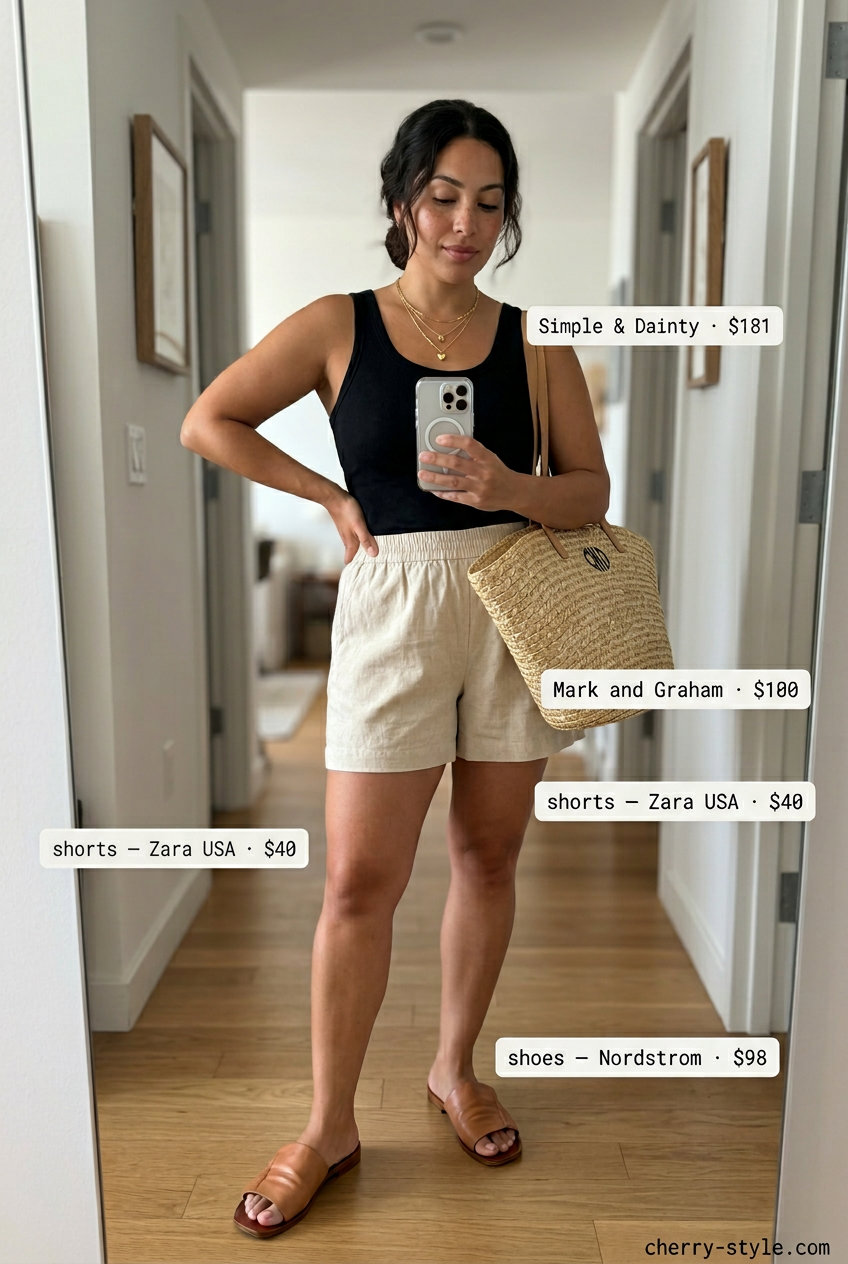 West Village Weekend: NYC Summer Outfits 2026 Trendy NYC summer outfits for women 2026: Linen matching set, straw tote, and leather slides for weekend trips.