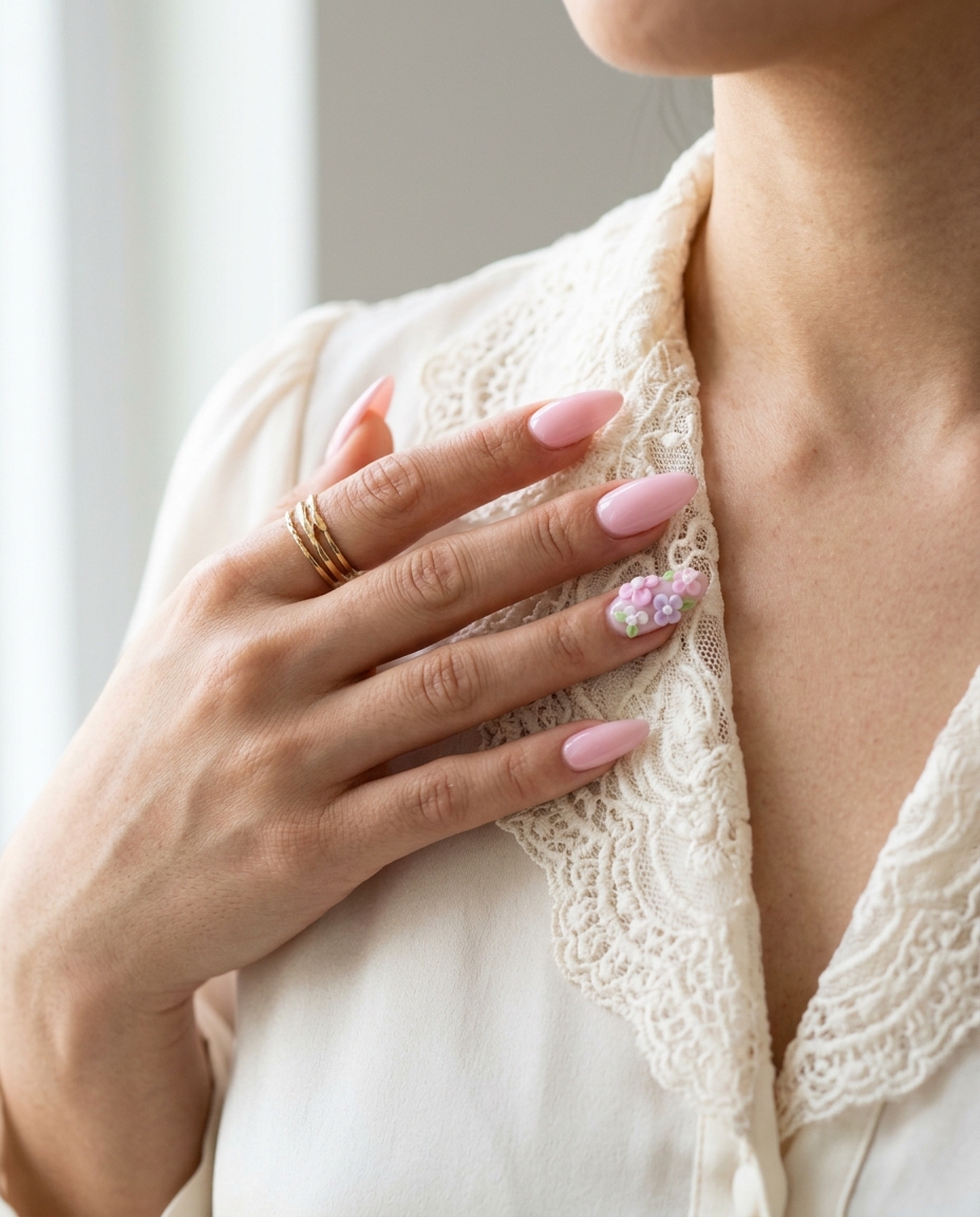 3D Floral Almond Nails 2026: Garden Party Chic Garden Party 3D Floral Almond nails for almond summer nails 2026 for fair skin. Romantic and whimsical.