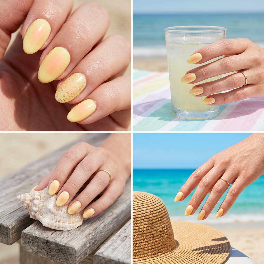 Butter Yellow Aura Almond Nails 2026: Summer Radiance Butter Yellow Aura Almond Glow nails for almond summer nails 2026 for fair skin. Playful and radiant.