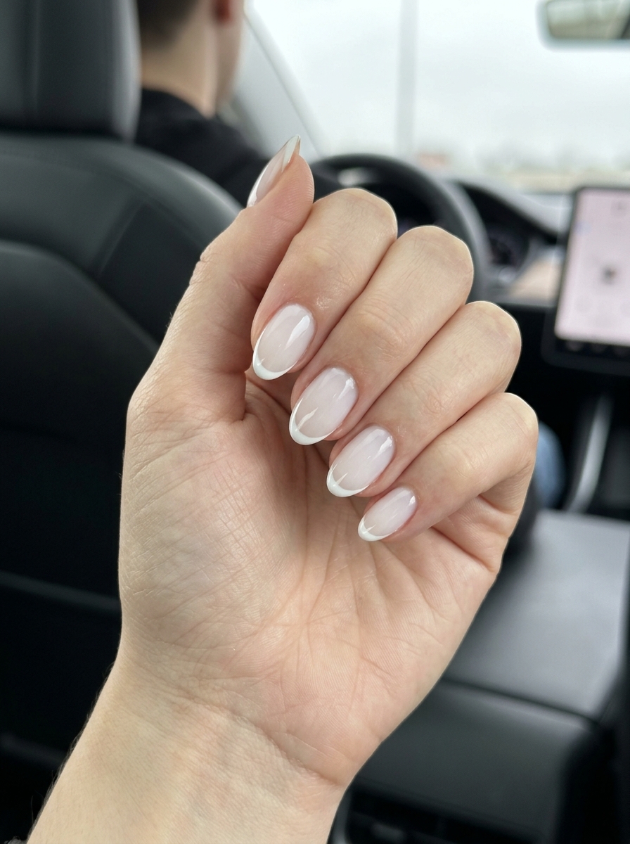 Almond Summer Nails 2026: Milky White Micro French Chic Almond summer nails 2026 for fair skin: Chic milky white micro French tips for daily wear, work, or weddings.