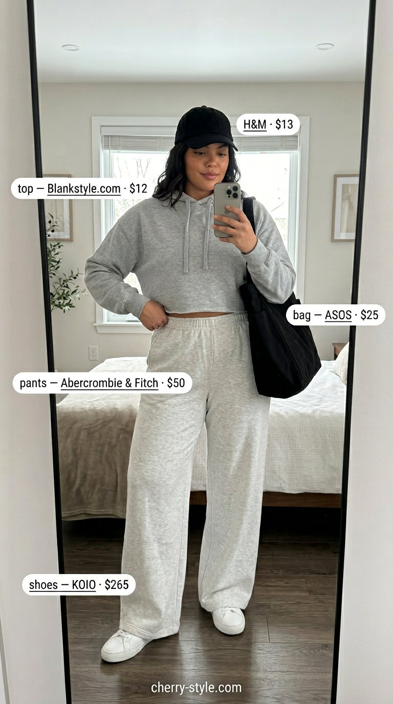 Summer High Waist Pants Outfits for Women 2026: This is NOT a high waist pants outfit. Instead, opt for a grey athleisure set with hoodie and lounge pants.