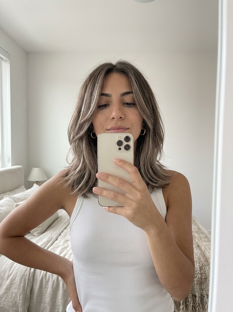 medium textured shag haircut with ashy balayage and face-framing pieces for summer