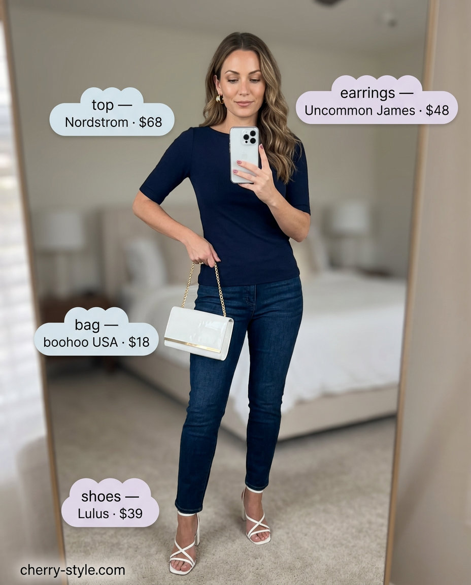 Navy blue knit co-ord set for summer 2026 dinners. Sophisticated and modern.