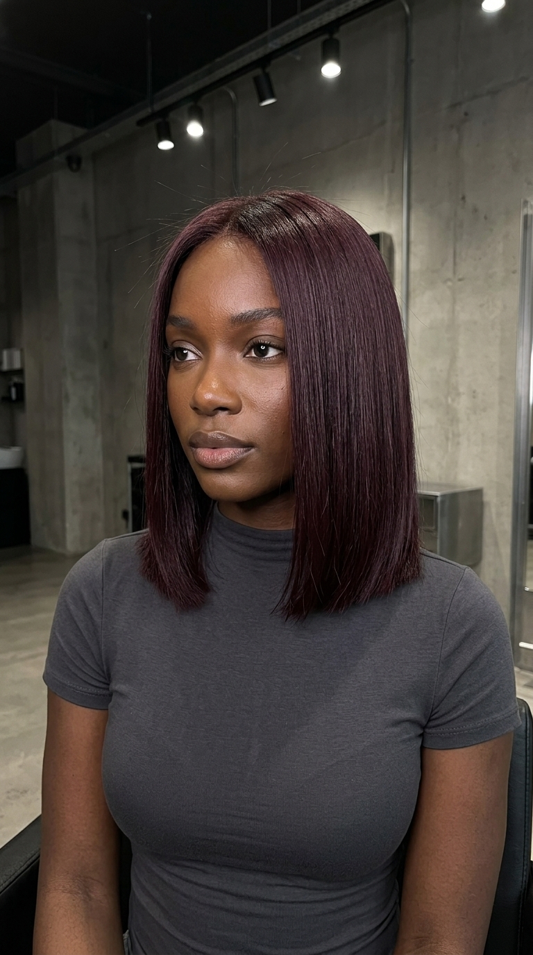 long black cherry velvet all-over with violet-red undertones, uniform saturation for summer 2026