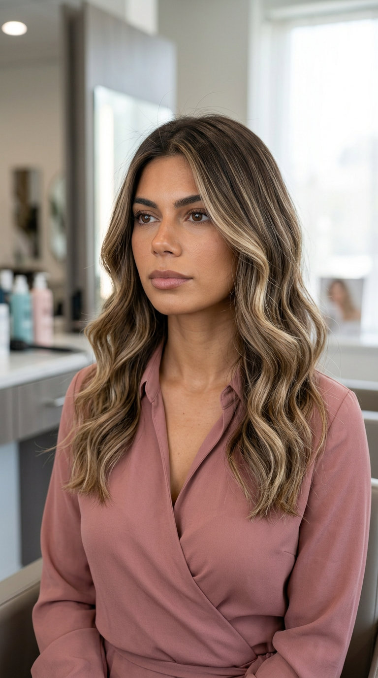 long buttercream blonde babylights on chocolate brunette with neutral root smudge for summer